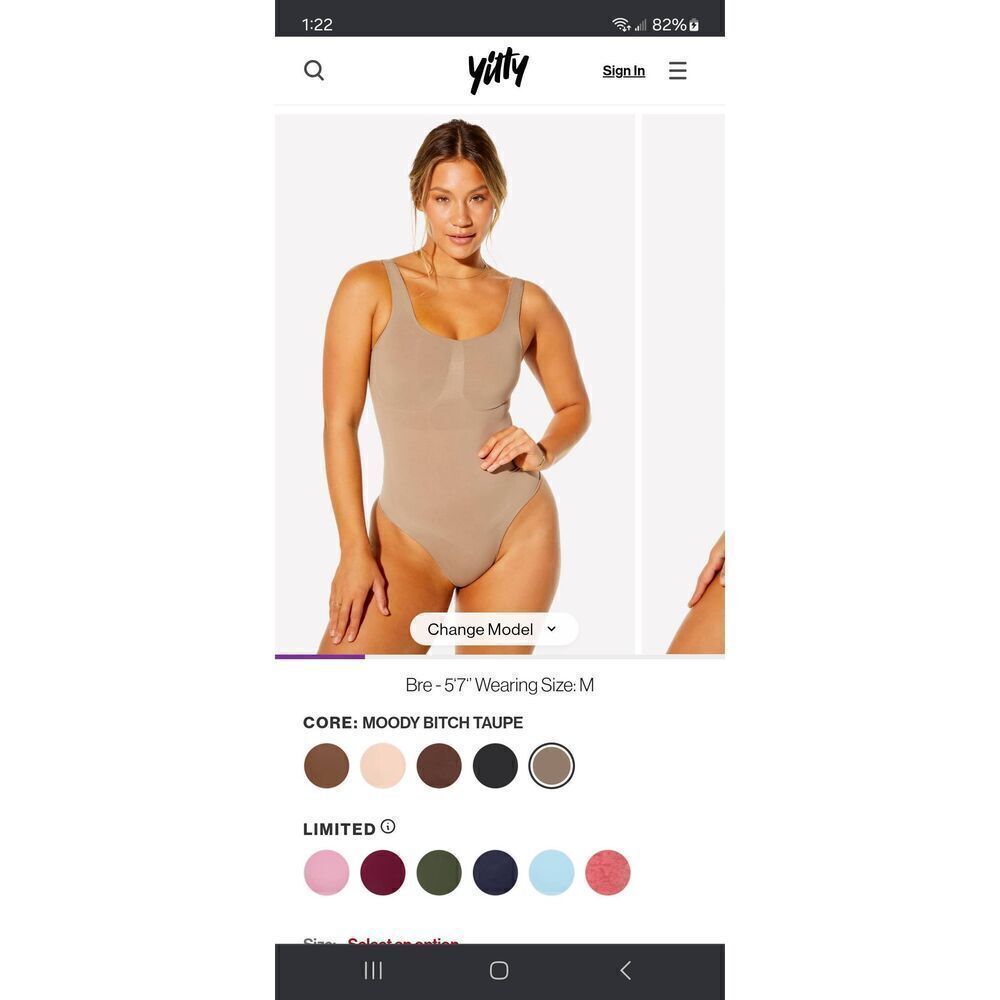New M-L Fabletics Yitty Moody Bitc Taupe Nearly Naked Shaping Thong Bodysuit NWT